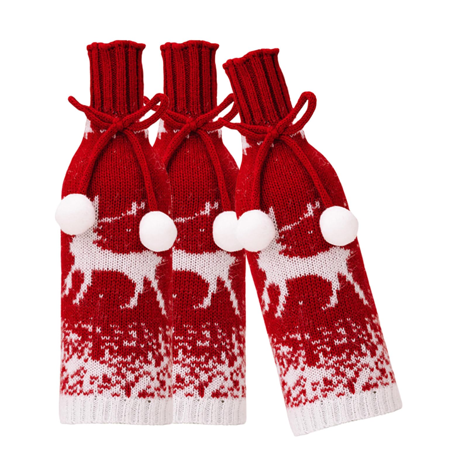 Msioytog Of 3 Festival Knitted Wine Bottle Sleeves with Gradual Color Featuring Santa, Snowmans, and Reindeers Wine Bottle Covers Holiday Decorations