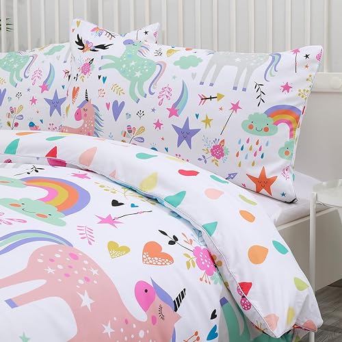 Miniatura 4 de Juego de funda de edredón de unicornio tamaño Queen, juego de funda de edredón arcoíris (3 piezas, 1 funda de edredón de 90 x 90 pulgadas y 2 fundas