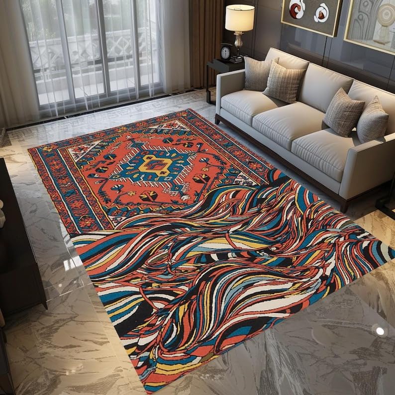 Tapis de cuisine lavable et grand tapis de salon géométrique