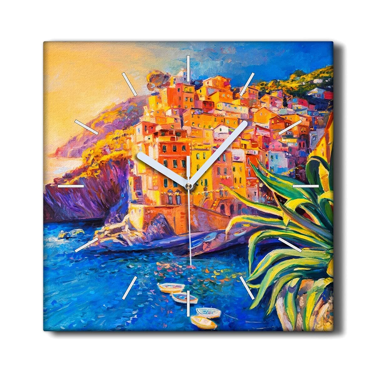 Horloge sur toile 30x30cm motif artistique ville côte tableau mural