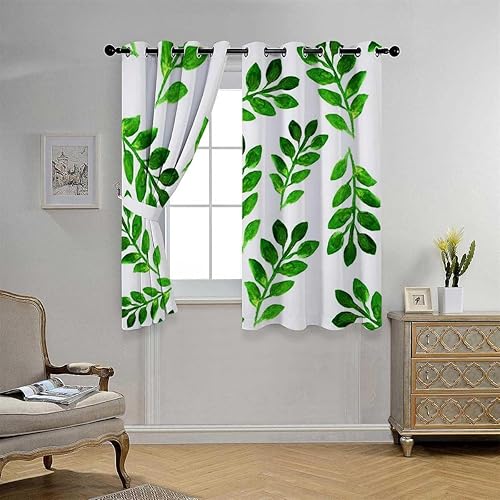 Miniatura 2 de Cortinas para Cocina - Cortina opaca con ojales y hojas verdes para puerta, 55 pulgadas de ancho por 72 pulgadas de largo, 2 paneles