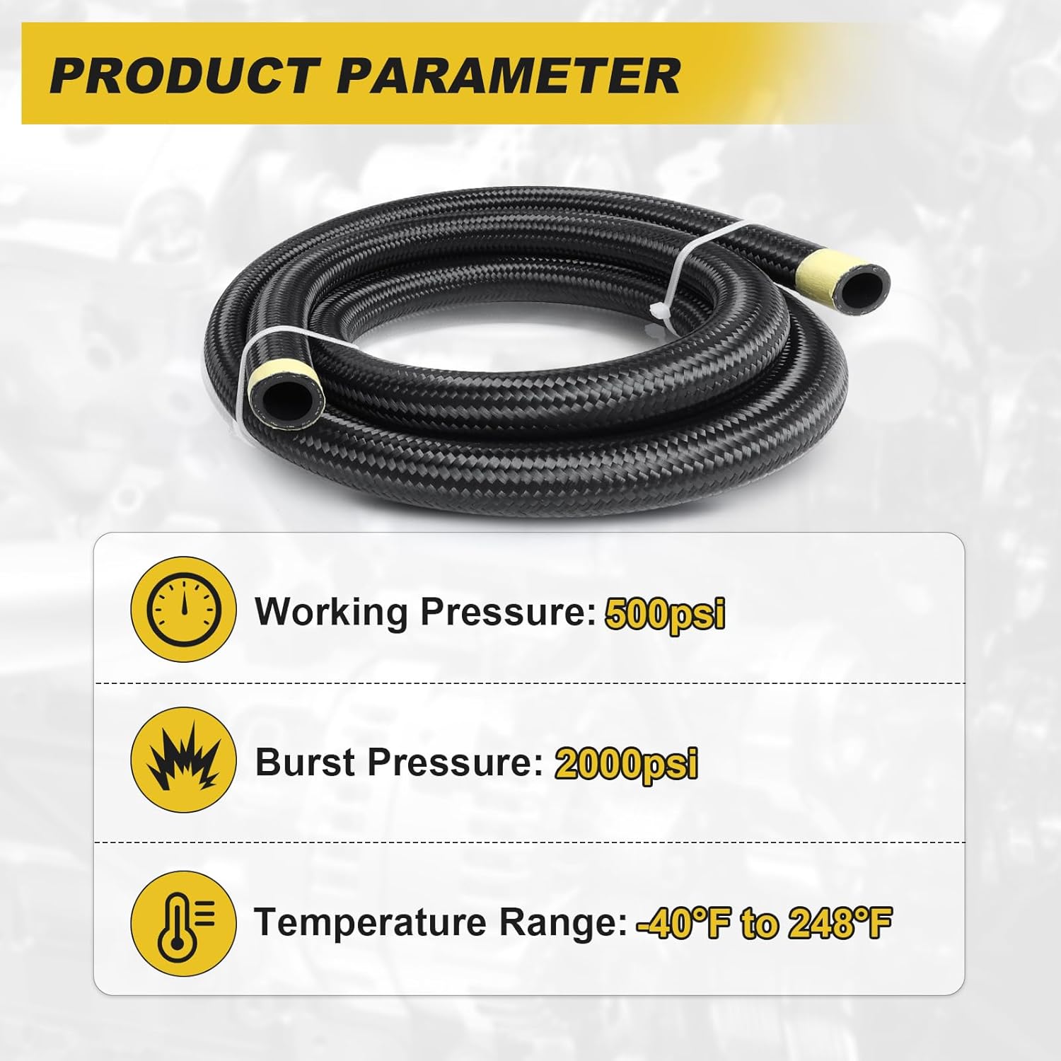 6AN Braided Fuel Line - 3/8" x 21FT Transmission Cooler Hose for Power Steering, Nylon CPE Hose for Oil, Gas, Air and Lubricant (Black)