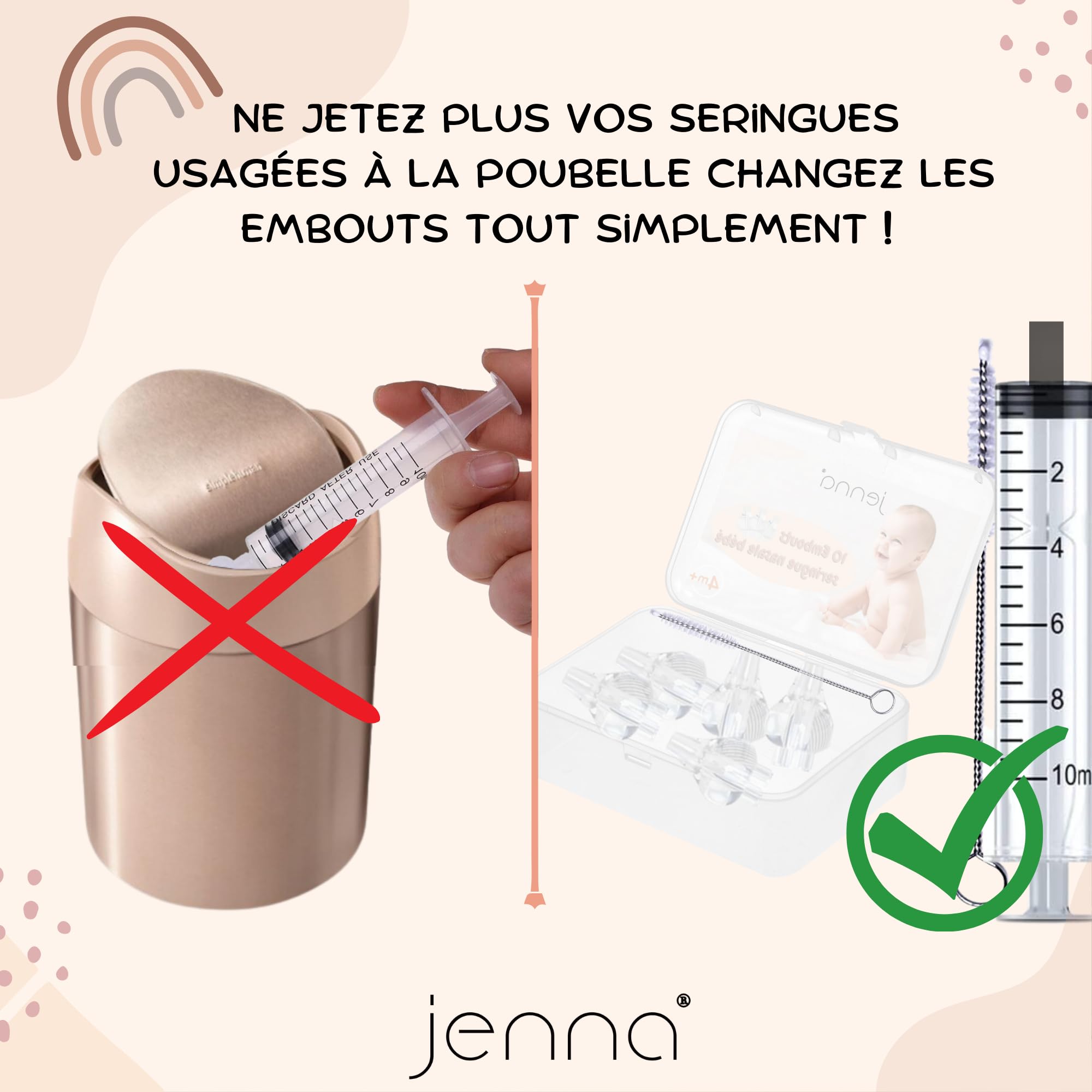 Jenna® |10 Embouts Seringue Nasale Bébé Réutilisables Embout Mouche Bébé Souple Silicone Hypoallergénique Compatible Sérum Physiologique Nettoyage Facile Hygiène Nez Bébé & Nouveau-Né Brosse Incluse