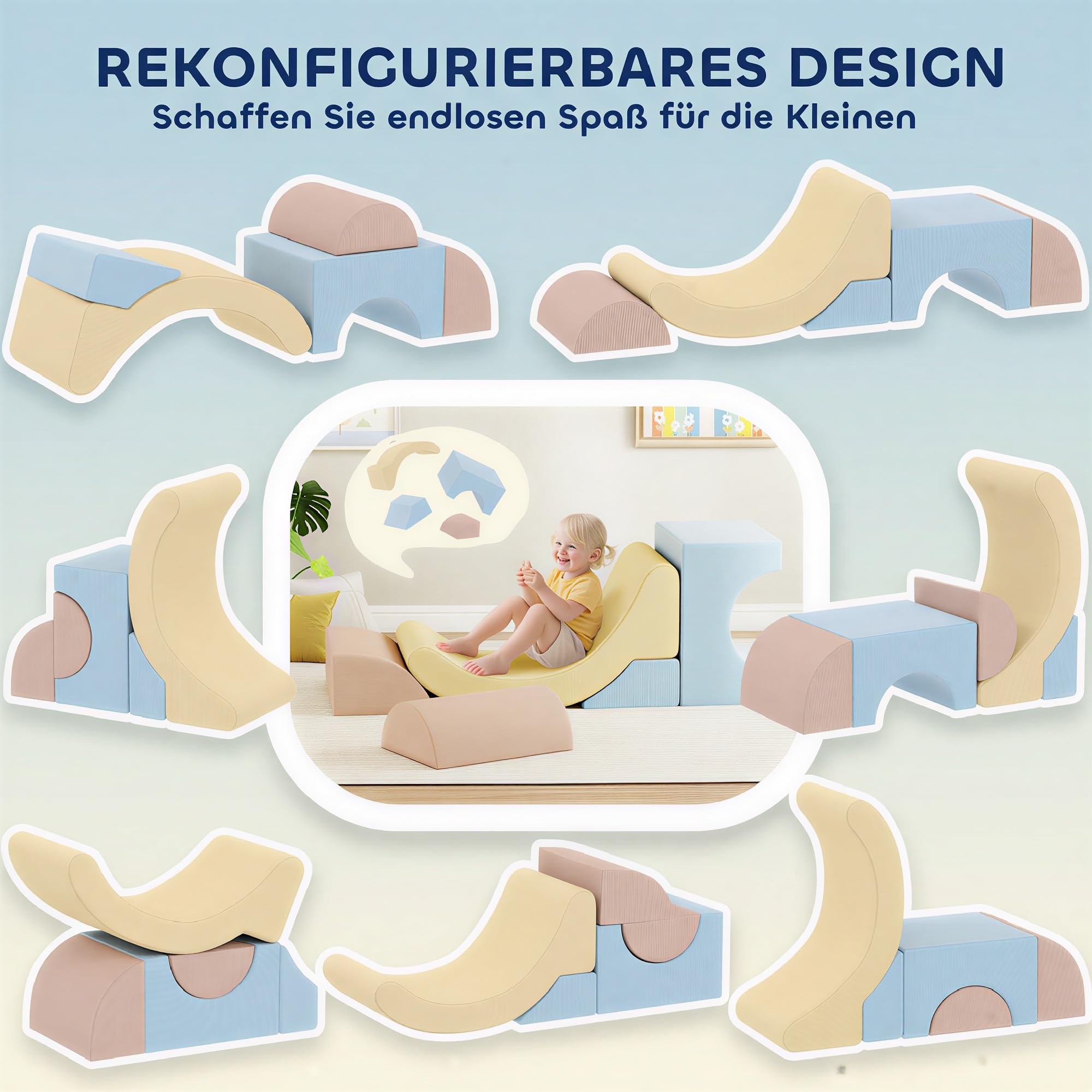 AIYAPLAY Schaumstoff Bausteine 5er-Set Softbausteine Großbausteine Blau | Kinder, Klettern, Riesenbausteine, Bausteinset mit Cord-Optik, Bauklötze
