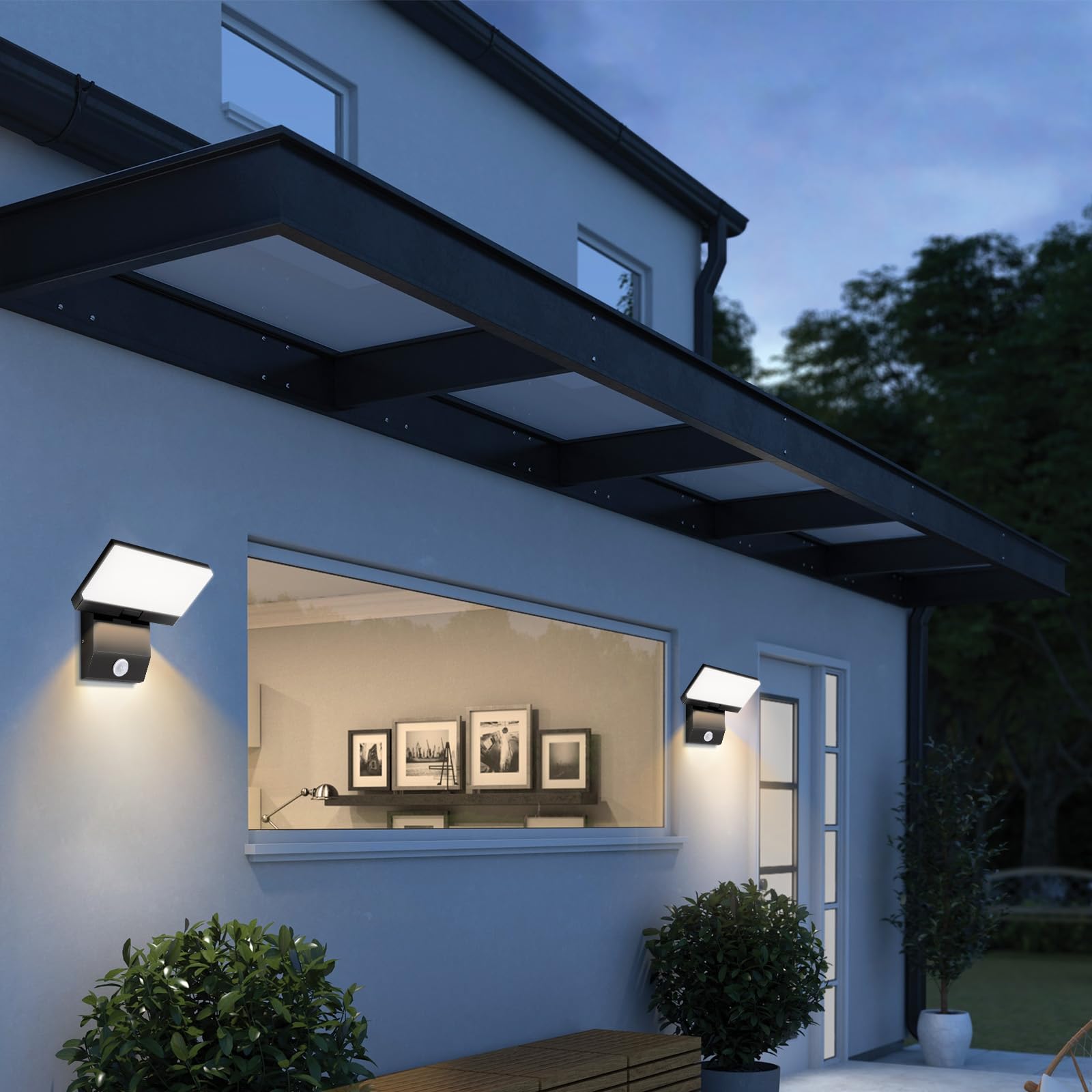 Applique a LED da esterno/interno 36W lampada da parete 3000K | con sensore di movimento luce calda pannello LED orientabile lampada da esterno per patio ingresso giardino balconi, 1pcs