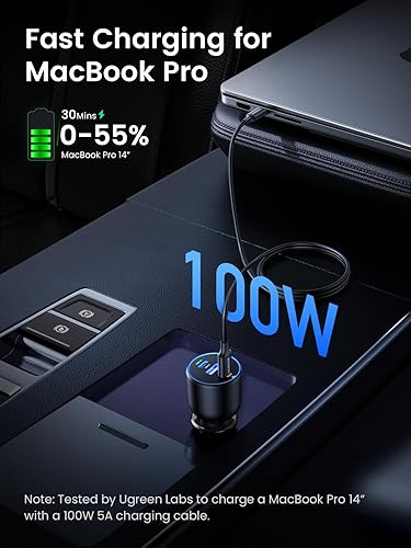 Miniatura 5 de UGREEN Cargador de coche USB C de 130 W, PD 100 W + PD 30 W tipo C, cargador de coche de carga rápida compatible con iPhone 15 15 Plus 15 Pro 15 Pro