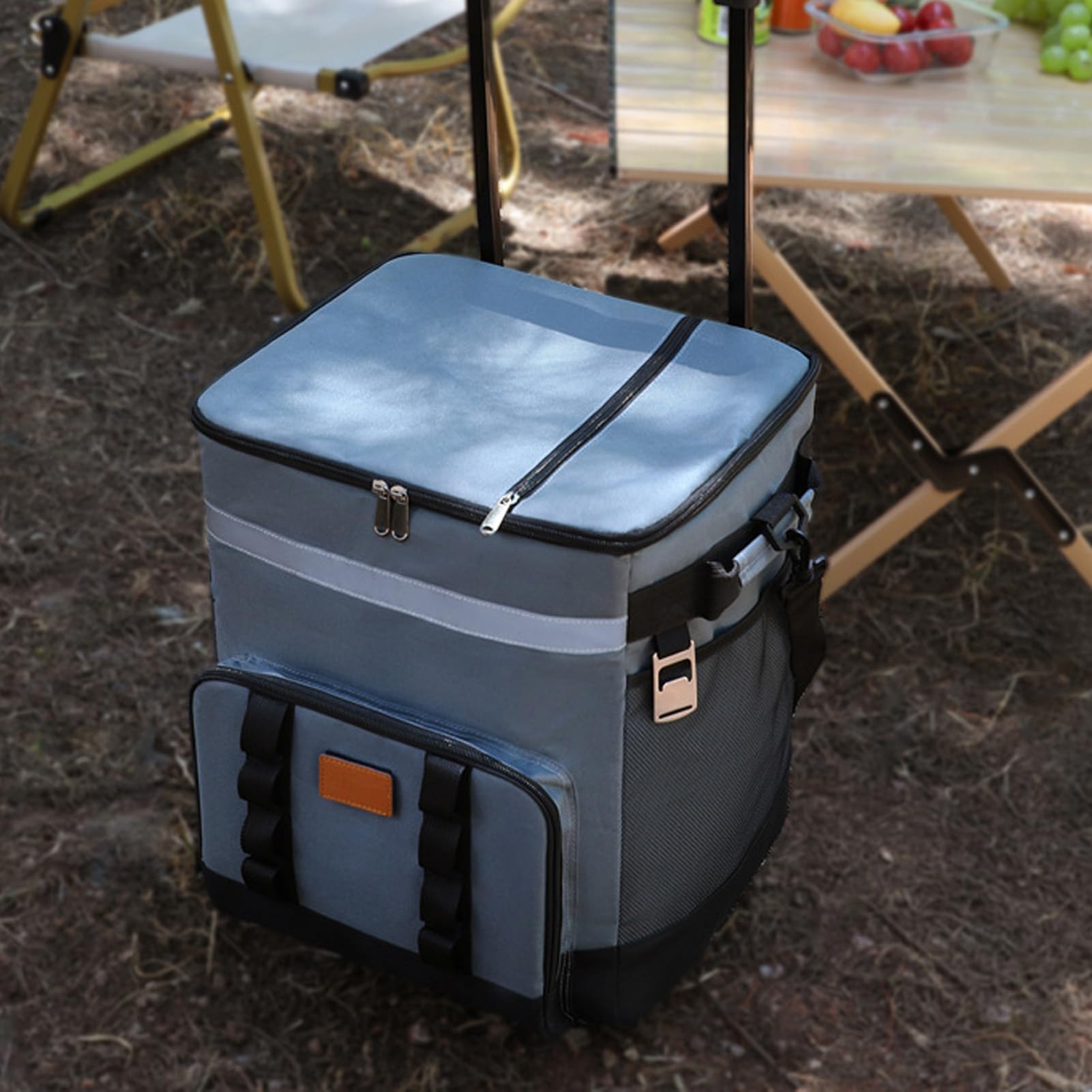 Garsent Glacière Roulante de 35 L avec roulettes et Poignée, Sac Isotherme Souple de Grande capacité pour Camping en Plein Air, Pique-Nique, Plage, Glacière Pliable à roulettes, Gris foncé