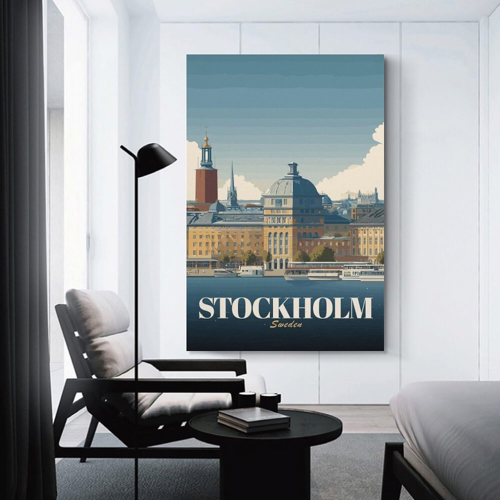 Junmoney Wall Picture Print Stockholm Sweden Cityscape, 24x36inch(60x90cm), for Entryway, Lounge Links Or Small Walls, Home Artwork for First Impressions