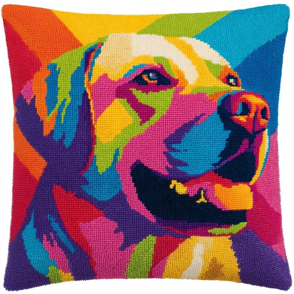 Henypt Latch Hook Cushion Kits 17X17inch, Dog