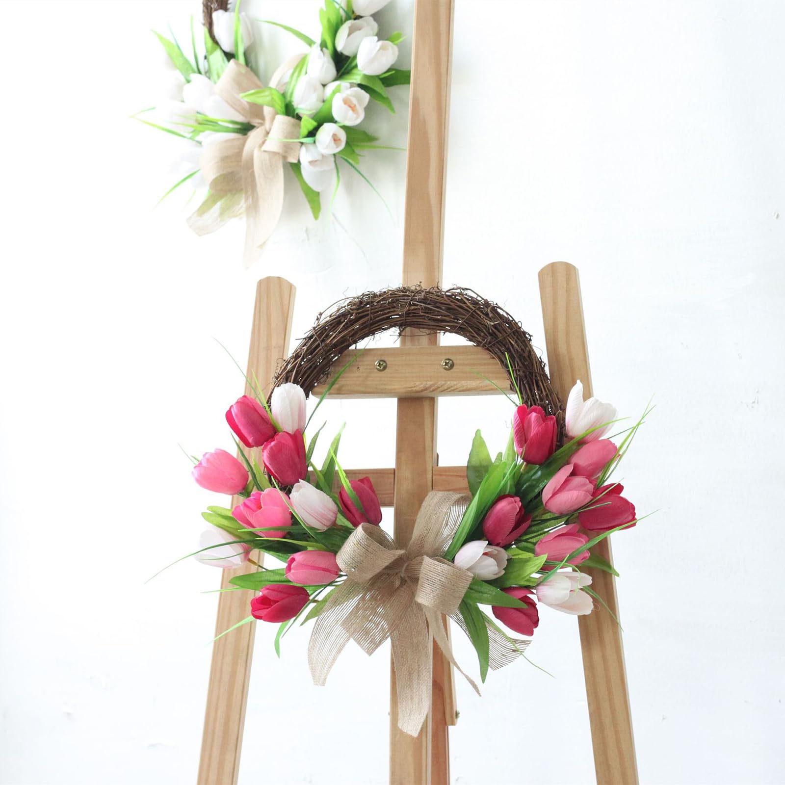 Ghirlanda di fiori artificiali, ghirlanda di tulipani artificiali da 35 cm, ghirlanda di tulipani in rattan a semicerchio, ghirlanda di fiori di seta primaverili for la decorazione della casa, decoraz