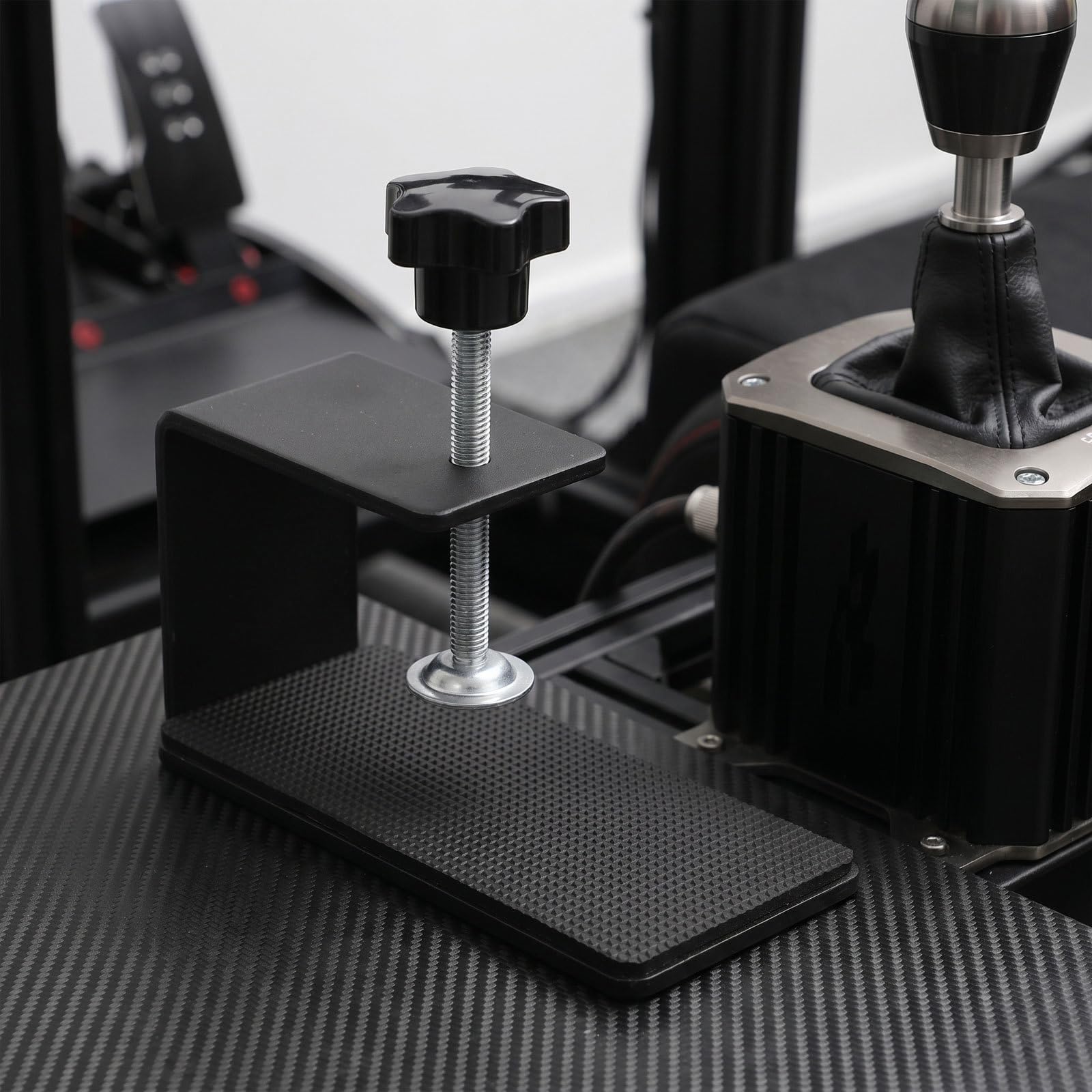 Operitacx 2 pezzi Supporto da tavolo per cambio da corsa - Morsetto fisso da scrivania per gaming - Supporto per cambio a forma di C per postazione di simulazione di guida, accessori da gaming, nero