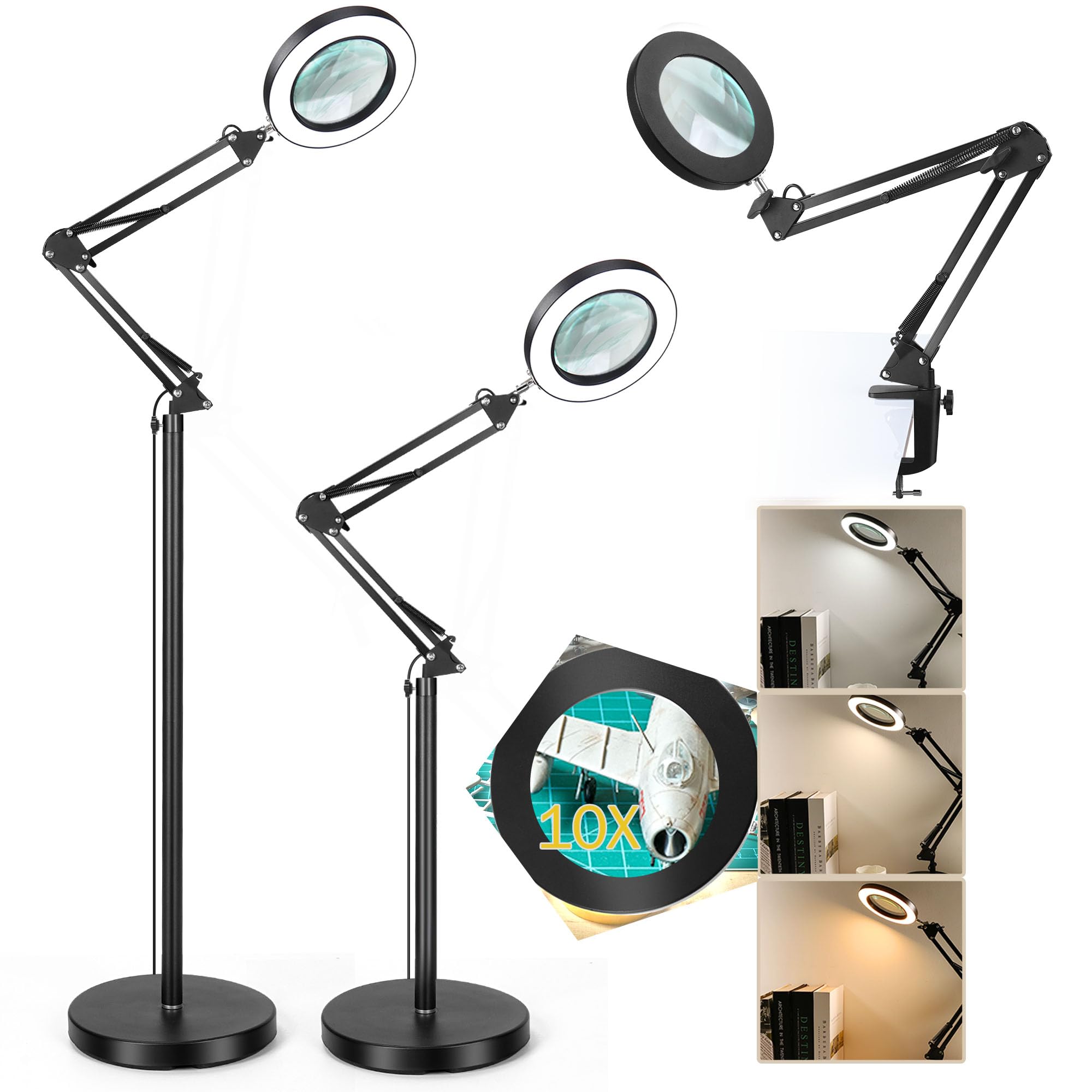 10X Magnifying Glass with Light and Stand, TOMSOO 3-in-1 Magnifying ...