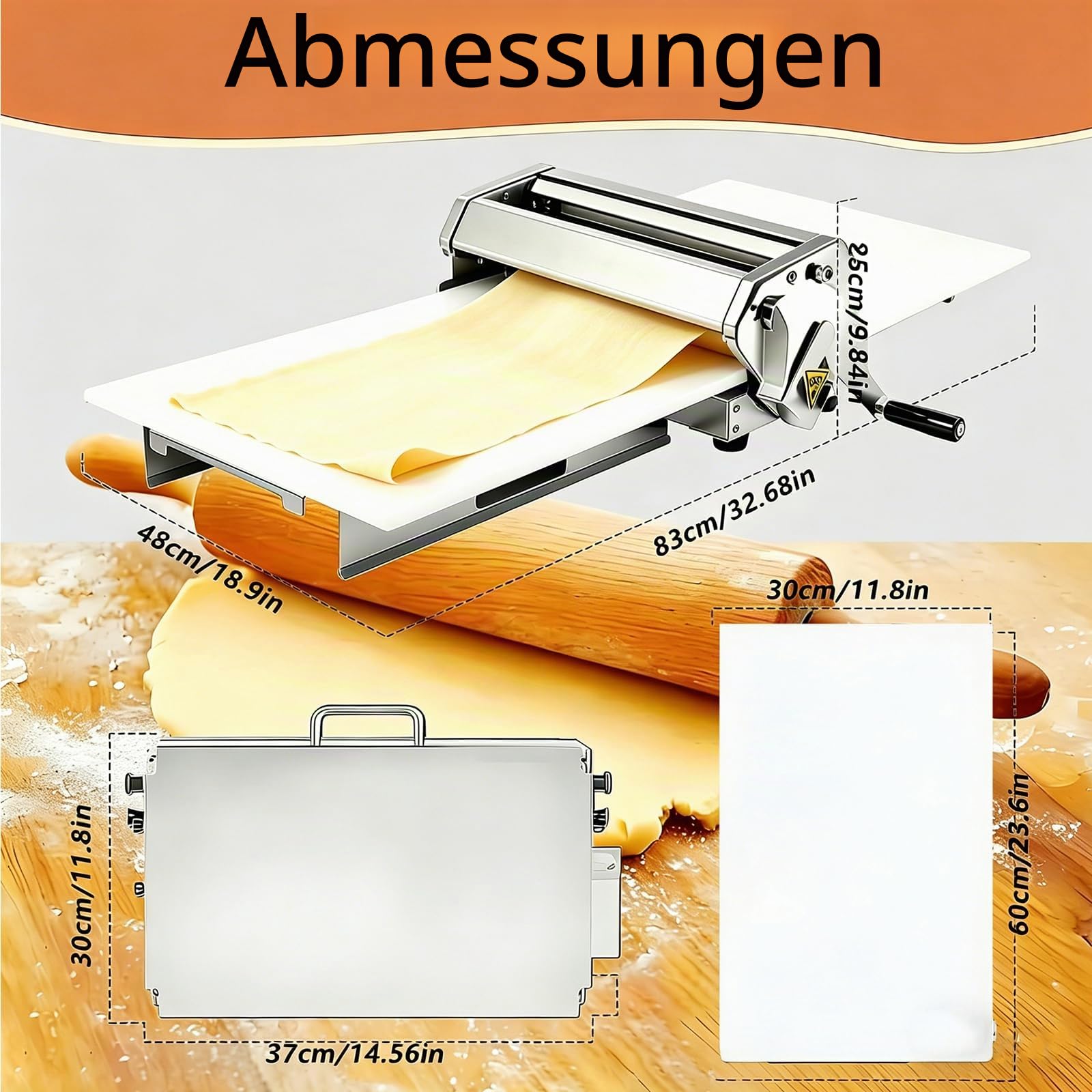 Teigausrollmaschine, Teigausrollmaschine Elektrisch, Teigroller Maschine mit manuellem Betrieb und 0-25 mm einstellbarer Dicke, Teigroller für Bäckerei und Konditorei (60x30cm)