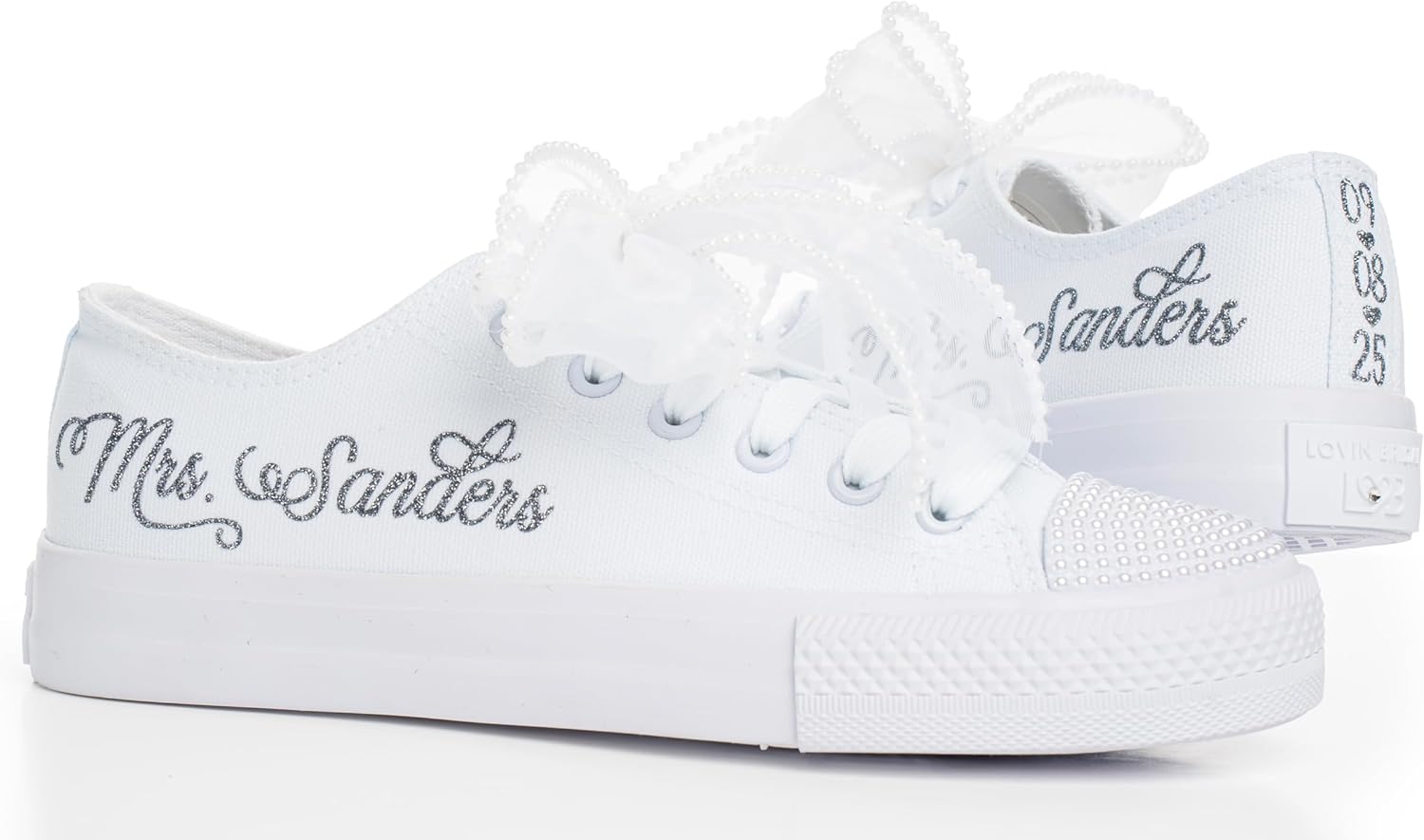 Personalized Wedding Sneakers Bride - Silver Mirror Name