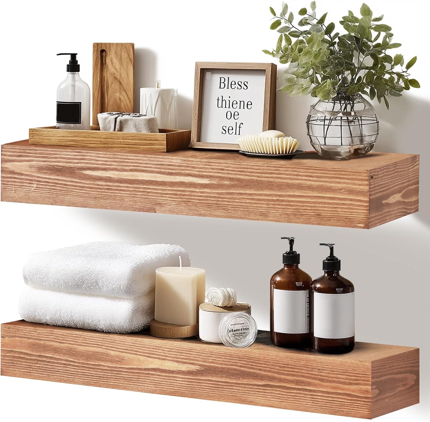 17x3x7 inch Floating Shelves Wall Mounted – Set of 2 Wood Rustic Solid Wood Wall Shelf – Heavy Duty Decorative Fireplace Mantel for Living Room, Bedroom, Bathroom, Kitchen 17x3x7 inch Floating Shelves Wall Mounted – Set of 2 Wood Rustic Solid Wood Wall Shelf – Heavy Duty Decorative Fireplace Mantel for Living Room, Bedroom, Bathroom, Kitchen