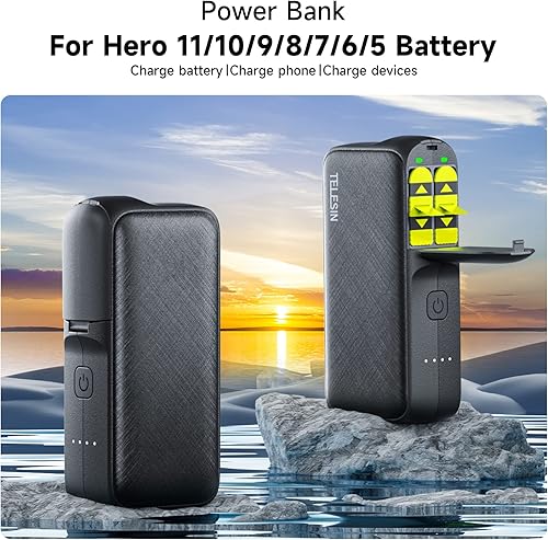 Miniatura 2 de TELESIN Funda de carga inalámbrica para Gopro 11, cargador de batería de almacenamiento de doble ranura (10000 mAh) para Gopro, totalmente