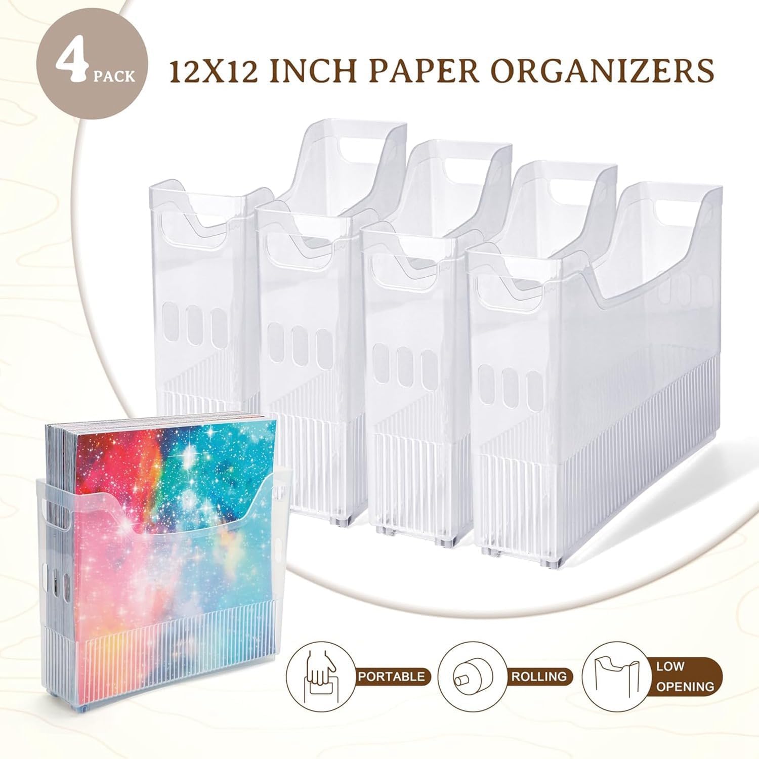 4 X Schowek Na Papier Do Scrapbookingu Z Kółkami, Plastikowa Taca Do Przechowywania Papieru Do Scrapbookingu 12 X 12 Cali