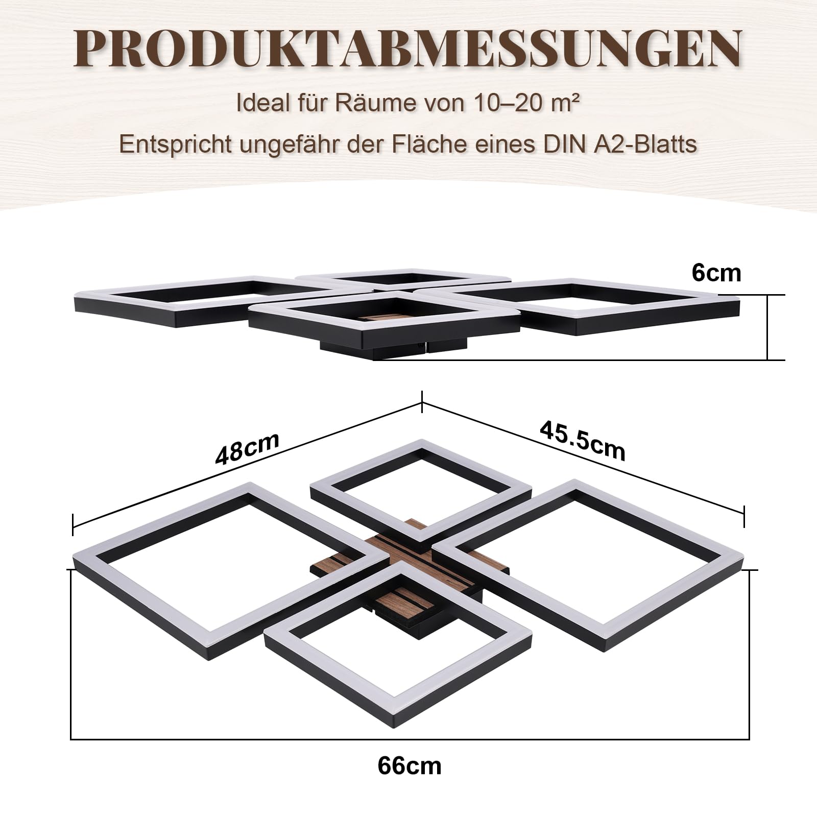 ZMH LED Deckenleuchte Wohnzimmer Deckenlampe 66CM Schwarz Wohnzimmerlampe | Modern Design Schlafzimmer 3000K Warmweiß Schlafzimmerlampe in Holzoptik Deckenbeleuchtung für Küche Esszimmer Arbeitszimmer