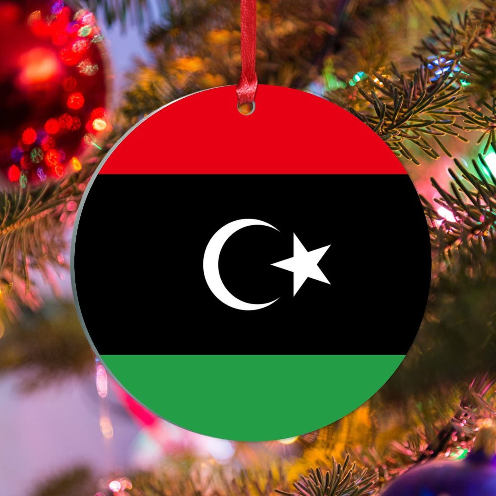 Libya Flag Silhouette Xmas Tree Ornament National Flag Country Souvenir Christmas Decor Libya Acrylic Christmas Ornaments Xmas Tree Hanging Pendant Travel Lover