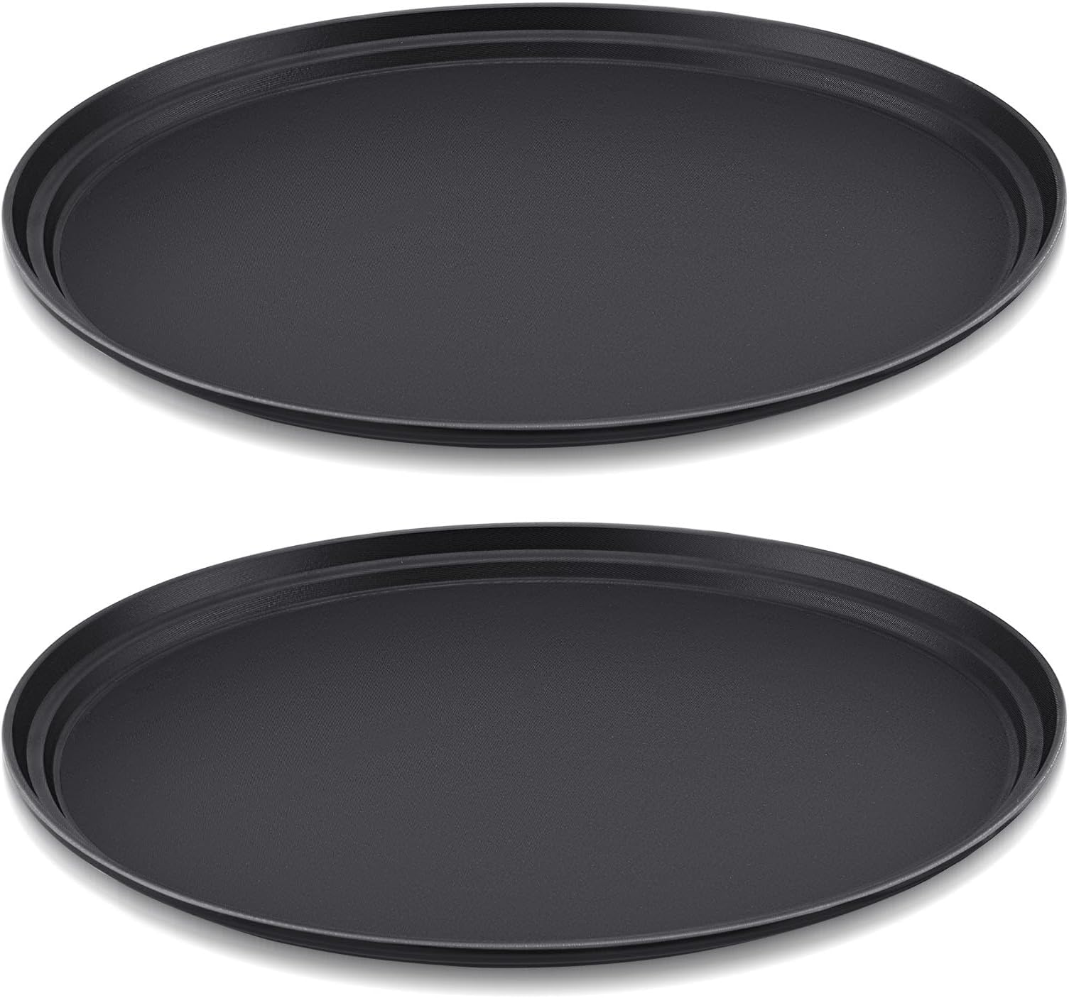 2 Pcs Restaurant Serving Trays PP Plastic Non Slip Rubber Lined Large Oval Tray for Kitchen Dining Room Cafeterias Fast Food Service (24 x 29 Inch,Black)