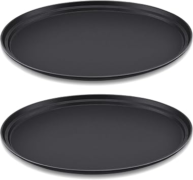 FillTouch 2 Pcs Restaurant Serving Trays PP Plastic Non Slip Rubber Lined Large Oval Tray for Kitchen Dining Room Cafeterias Fast Food Service 24 x 29 Inch,Black