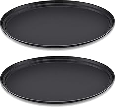 2 Pcs Restaurant Serving Trays PP Plastic Non Slip Rubber Lined Large Oval Tray for Kitchen Dining Room Cafeterias Fast Food Service (24 x 29 Inch,Black)