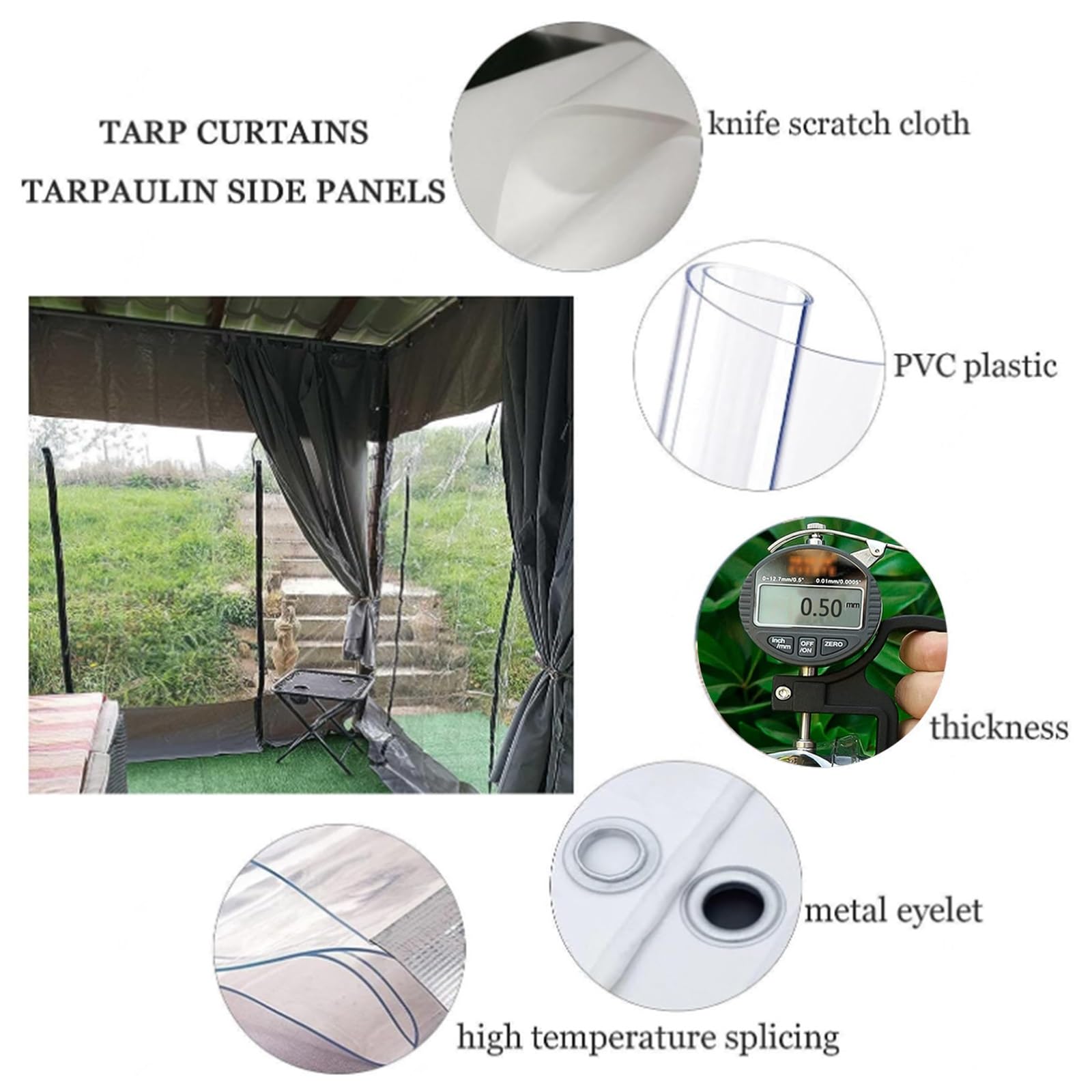 AWSAD Cortina Para Exteriores Impermeable Lona Transparente PVC Cortinas Para Pérgola Con Ojales Tienda Panel Lateral