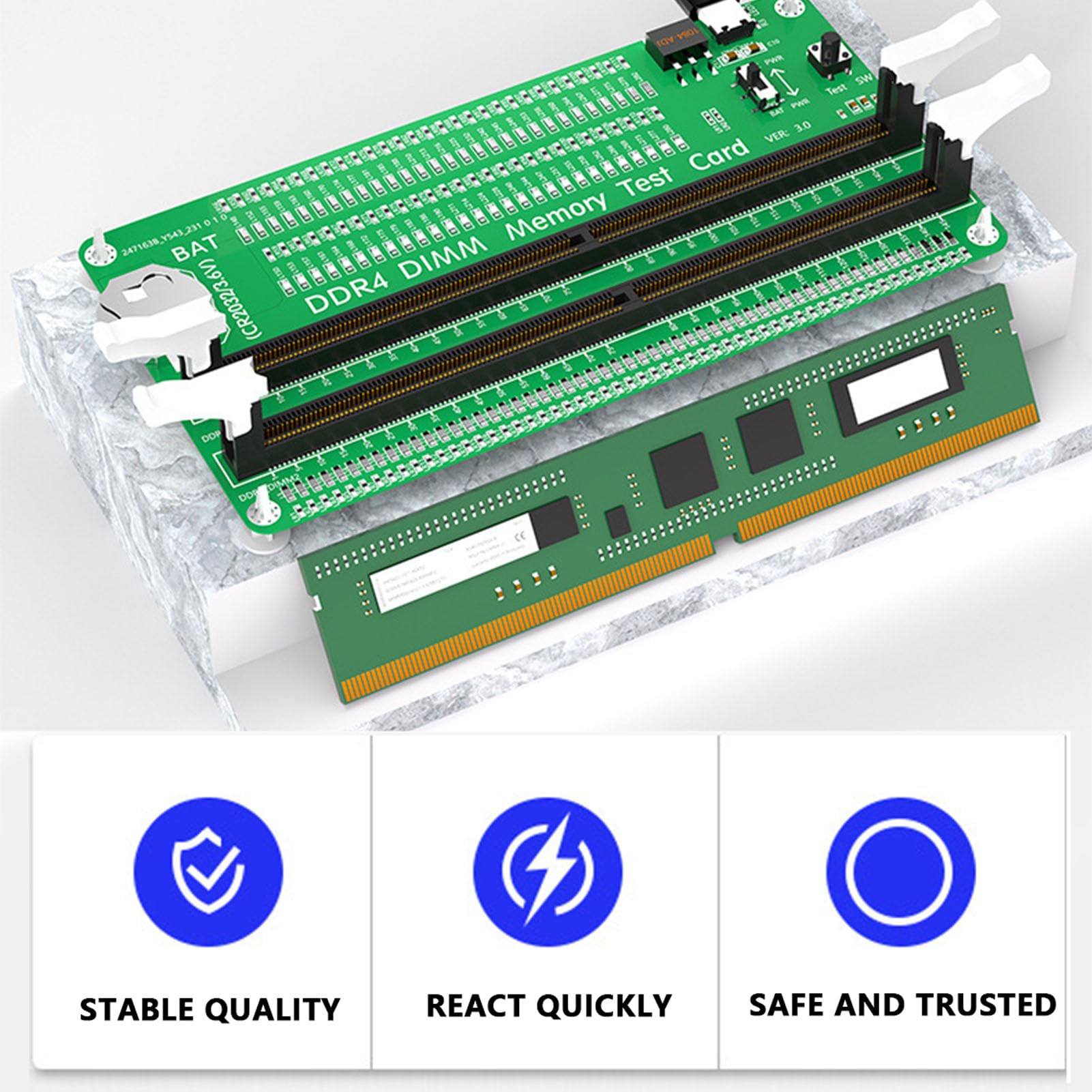 Hyuduo RAM-Speicher-Tester-Karte, DDR4-Steckplatz-Diagnosetool für Laptop-Computer mit LED-Lichtanzeige, Dual-Stromversorgungsmodi für Desktop- und Server-Computer