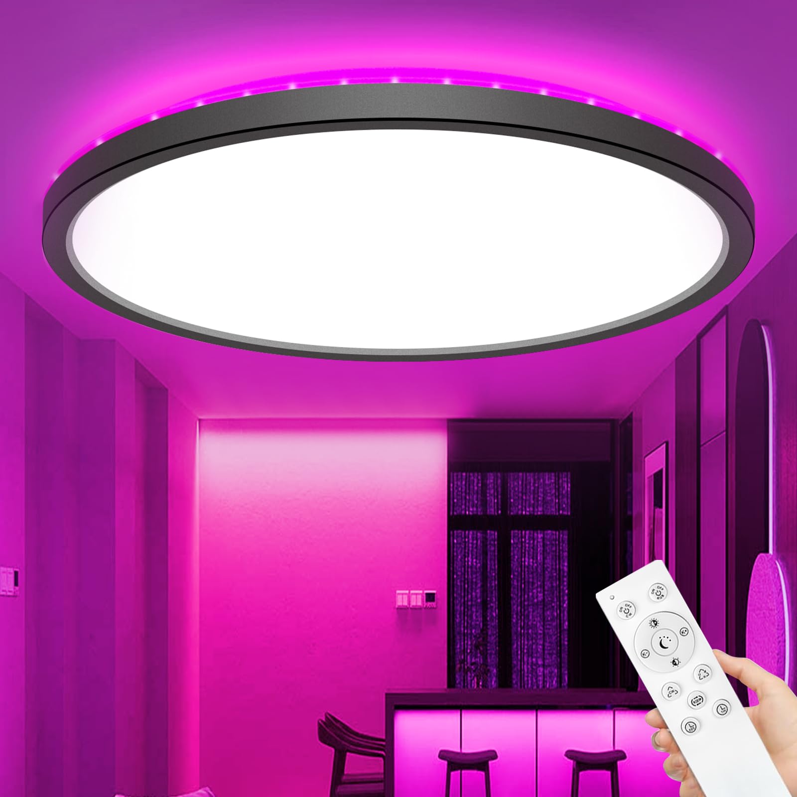 zemty 24W 3200LM LED Deckenleuchte Dimmbar, RGB Deckenlampe Farbwechsel für Kinderzimmer Schlafzimmer