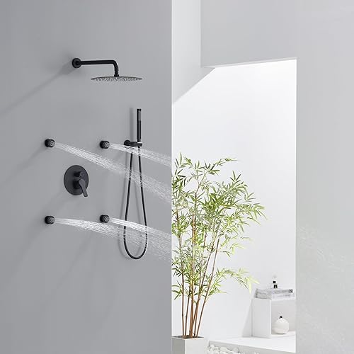 Miniatura 8 de KOJOX Sistema de ducha de bronce aceitado con cabezal de ducha de lluvia de alta presión de 12 pulgadas, cabezal de ducha de mano, válvula de ajuste