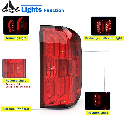 Miniatura 8 de WOLFSTORM Conjunto de luz trasera para Chevy Silverado 1500 2014-2018 y Chevy Silverado 25003500HD 2015-2018, no compatible con Silverado con luz