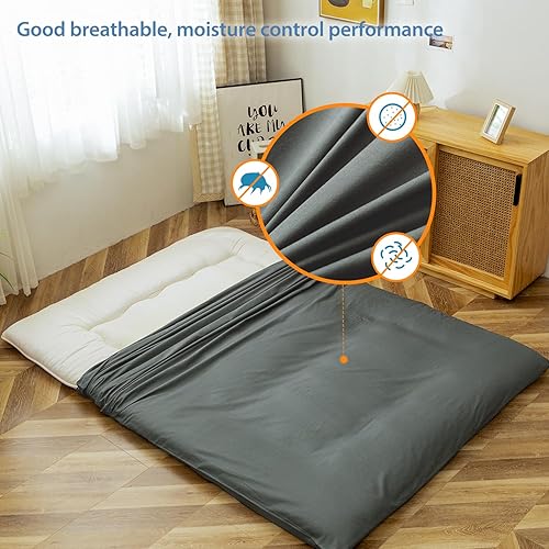 Miniatura 5 de MAXYOYO Funda de colchón para colchón de futón tradicional japonés, con cremallera, súper suave y lavable a máquina, gris oscuro, tamaño Queen