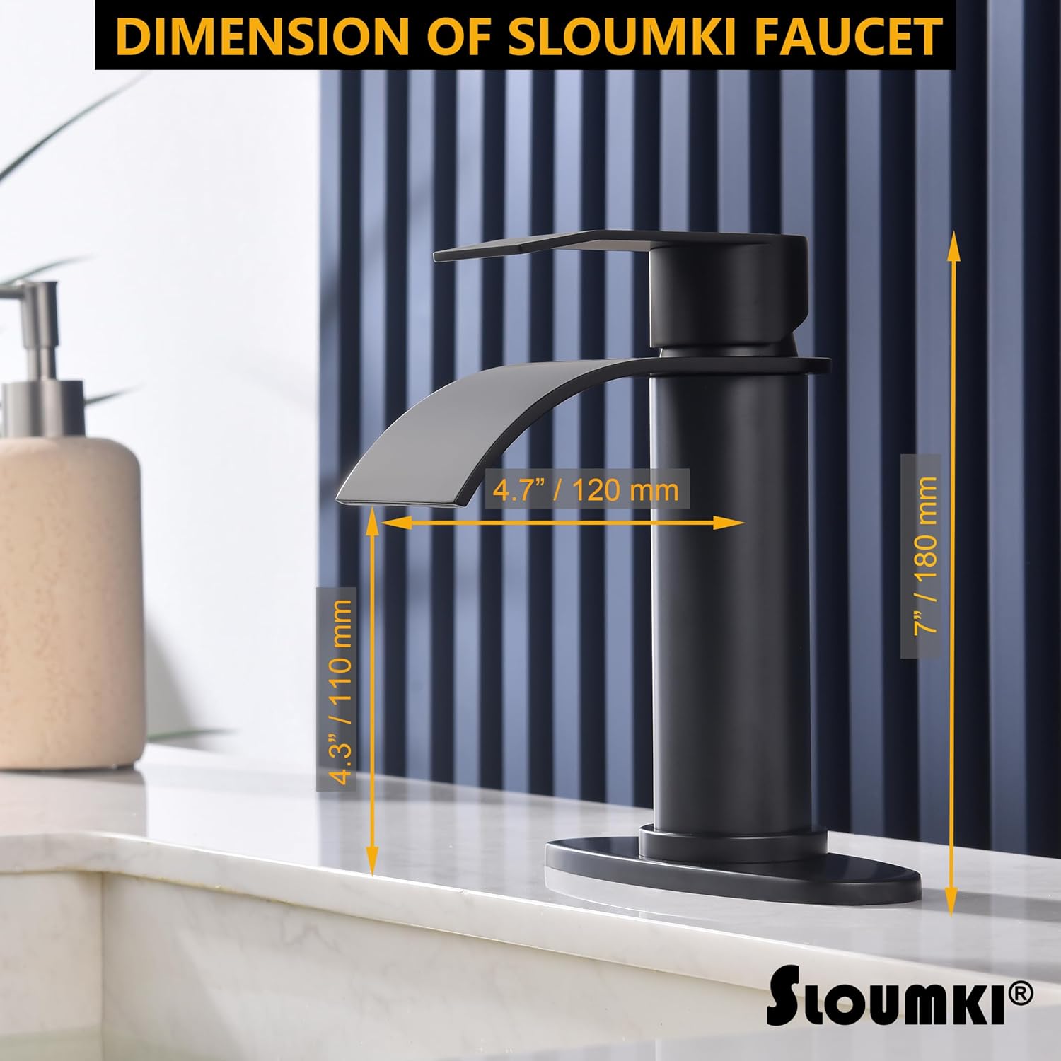 Black Waterfall Bathroom Faucet Single Hole, Matte Black Single Handle Bathroom Sink Faucet with Pop Up Drain and Supply Hose, Black Bathroom Faucet for Sink 1 Hole,SL5002BK - Image 4