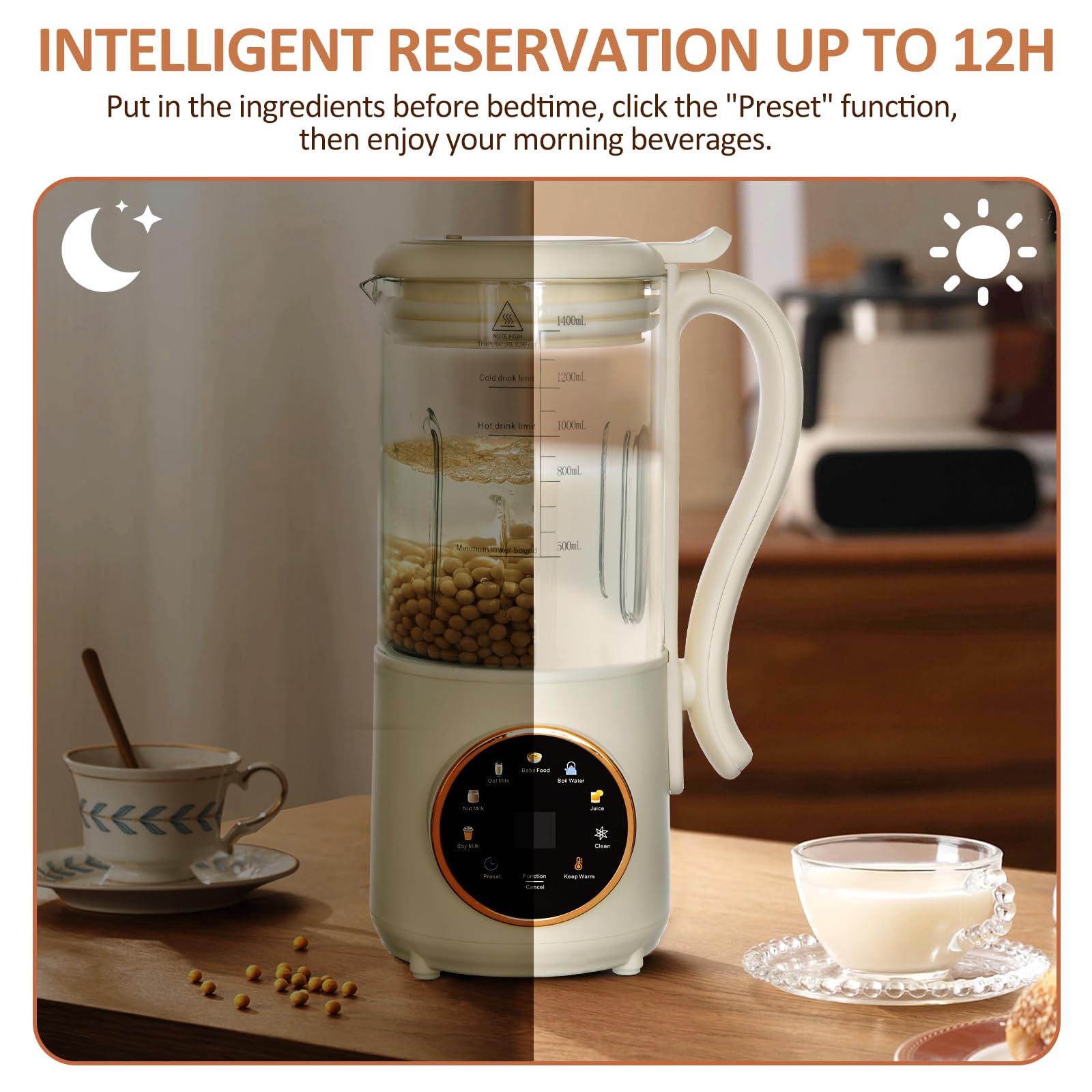 Macchina per Latte di Soia 1,4L, Macchina Automatica per Latte di Noci, con Impostazione di Ritardo, Autopulente, Schermo LED, per Preparare Latte Vegetale Fatto in Casa