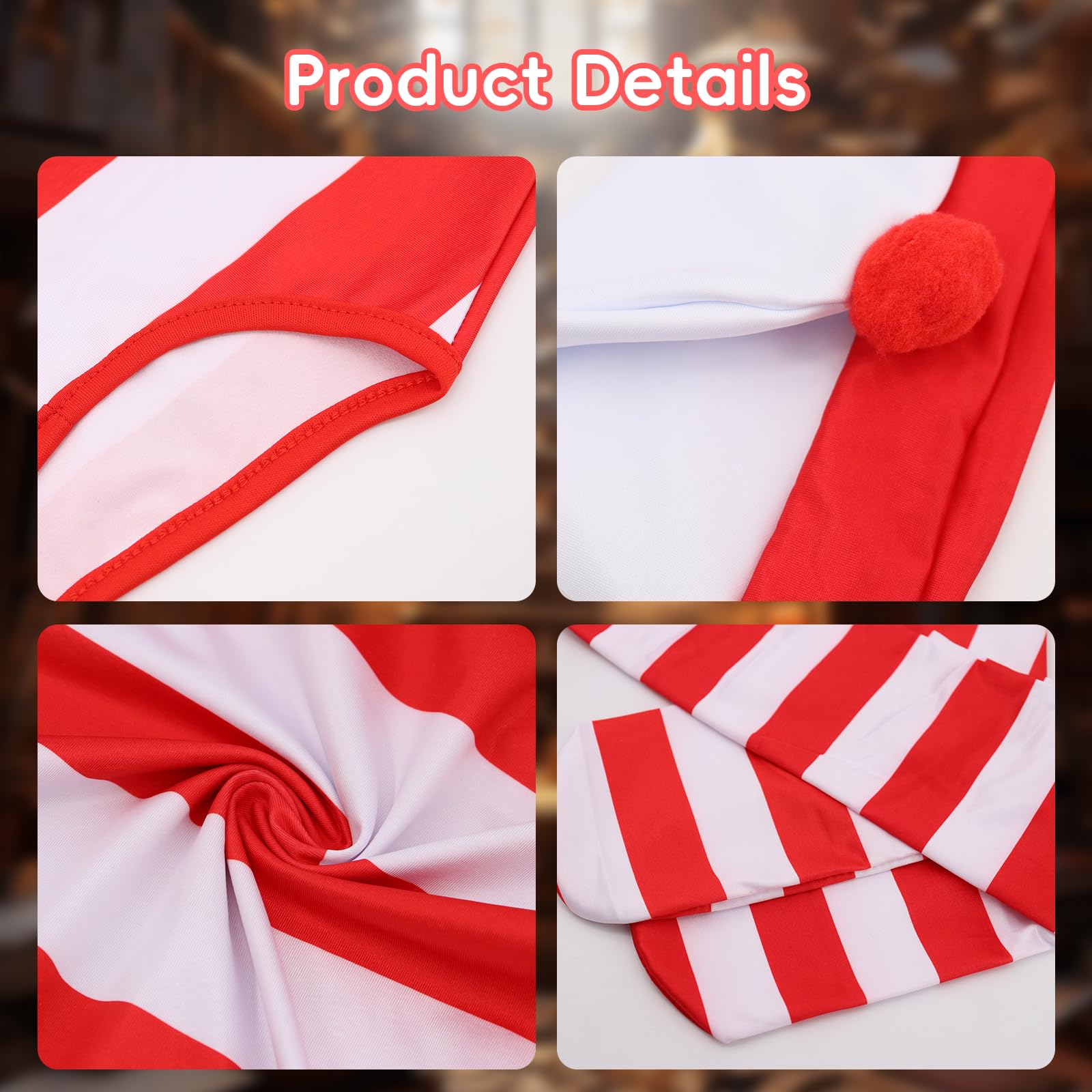 WenYa Red & White Striped Outfit for Kids World Book Day Dress Up Party Costume Set including Hat Glasses and Socks for Halloween Book Week and School Cosplay (Kids - Image 3