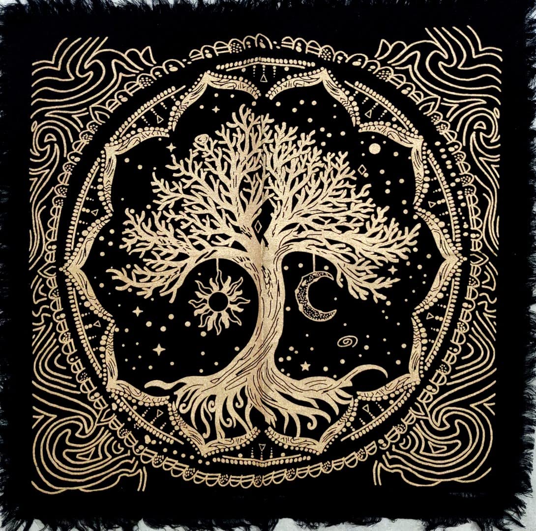 CRAFT KALATree of Life Tapestry Wall Hanging Aesthetic Sun and Moon Tapestry with Vintage Paisley Flowers Golden Tree Tapestry for Bedroom, Living Room, Dorm (Golden Sun Moon Tree, 24x24 inches)