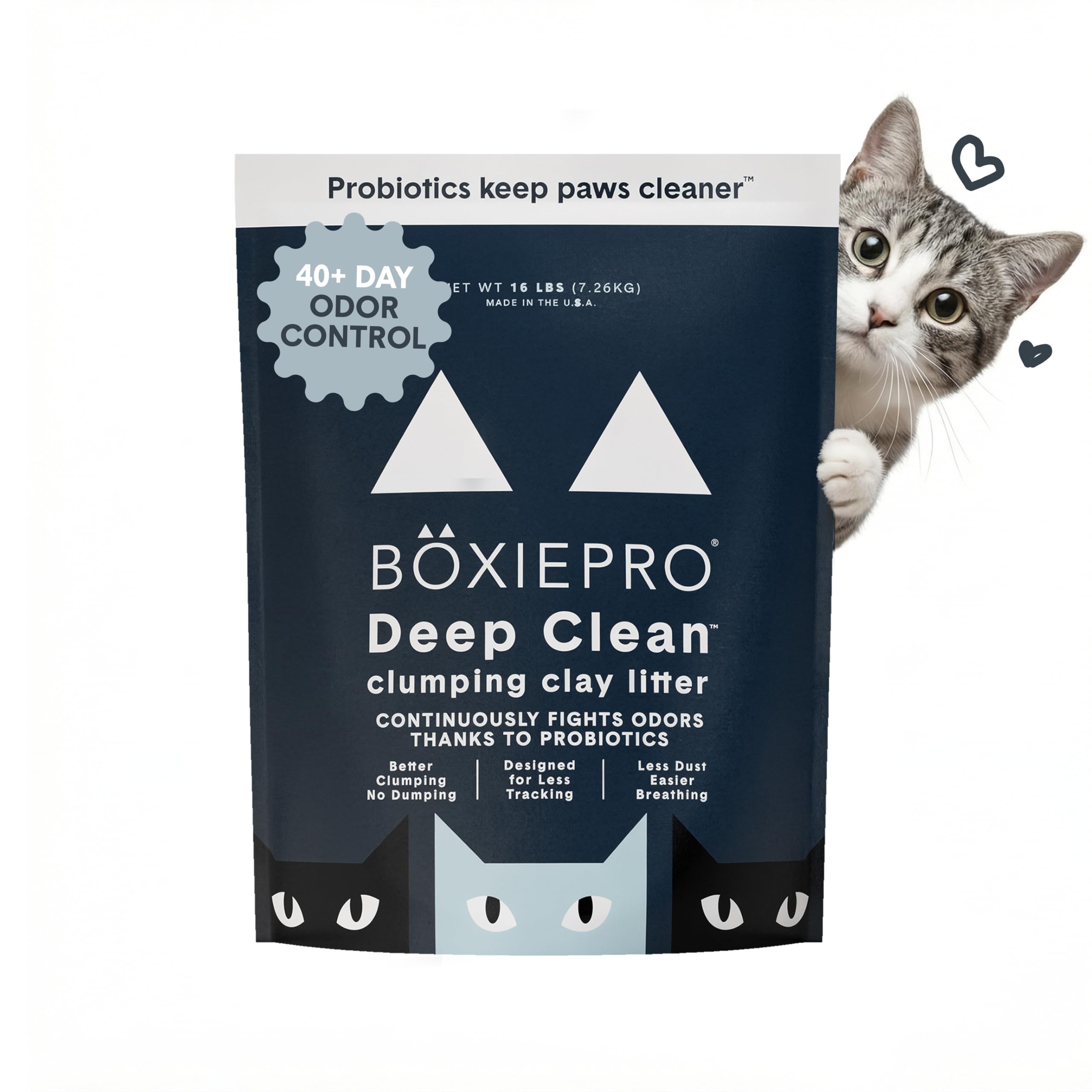 Boxie Probiotic Cat Litter, 40 Day Odor Control, Clumping Clay Kitty Litter, Odor Eliminating Probiotics, Dust-Free, No Fragrances No Fillers, 16 lb