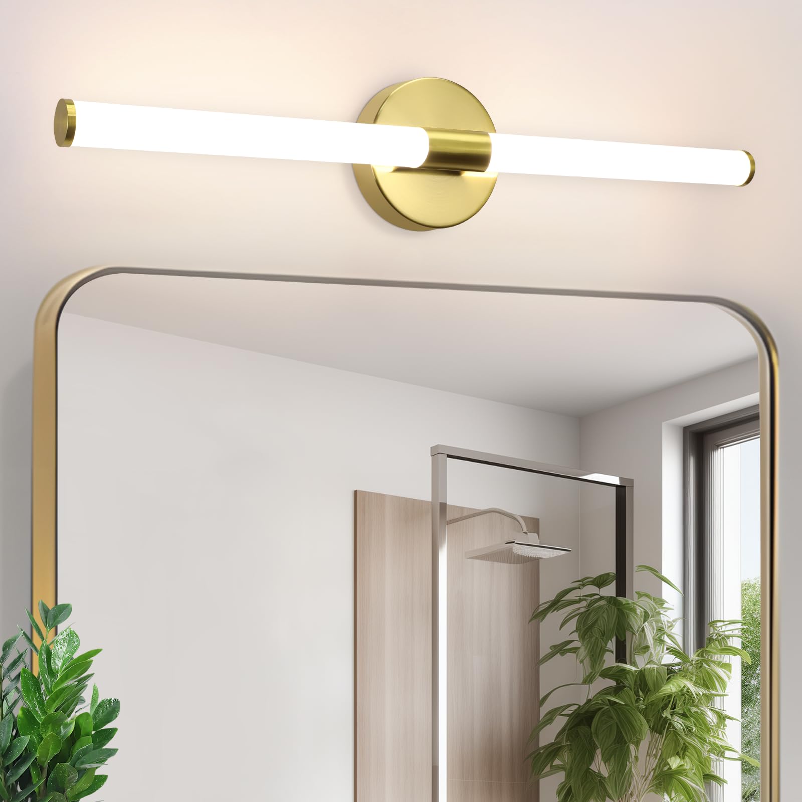 LED Spiegelleuchte Bad Gold Spiegellampe - 60CM Badlampe Wand IP44 Spiegellampe Badezimmer 8W Spiegelschrank Beleuchtung 4000K Neutralweiß Wandlampe über Spiegel für Bad Küche Badschrank