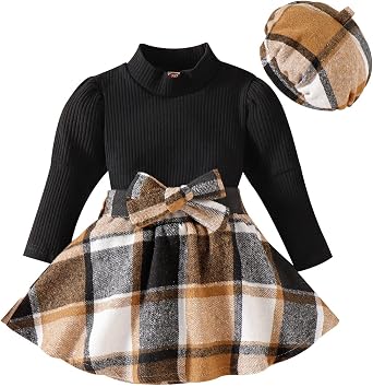 KAGAYD Toddler Girl 3Pcs Fall Winter Outfits Long Sleeve Sweater Tops+Mini Skirt +Bag Set Kids Suit