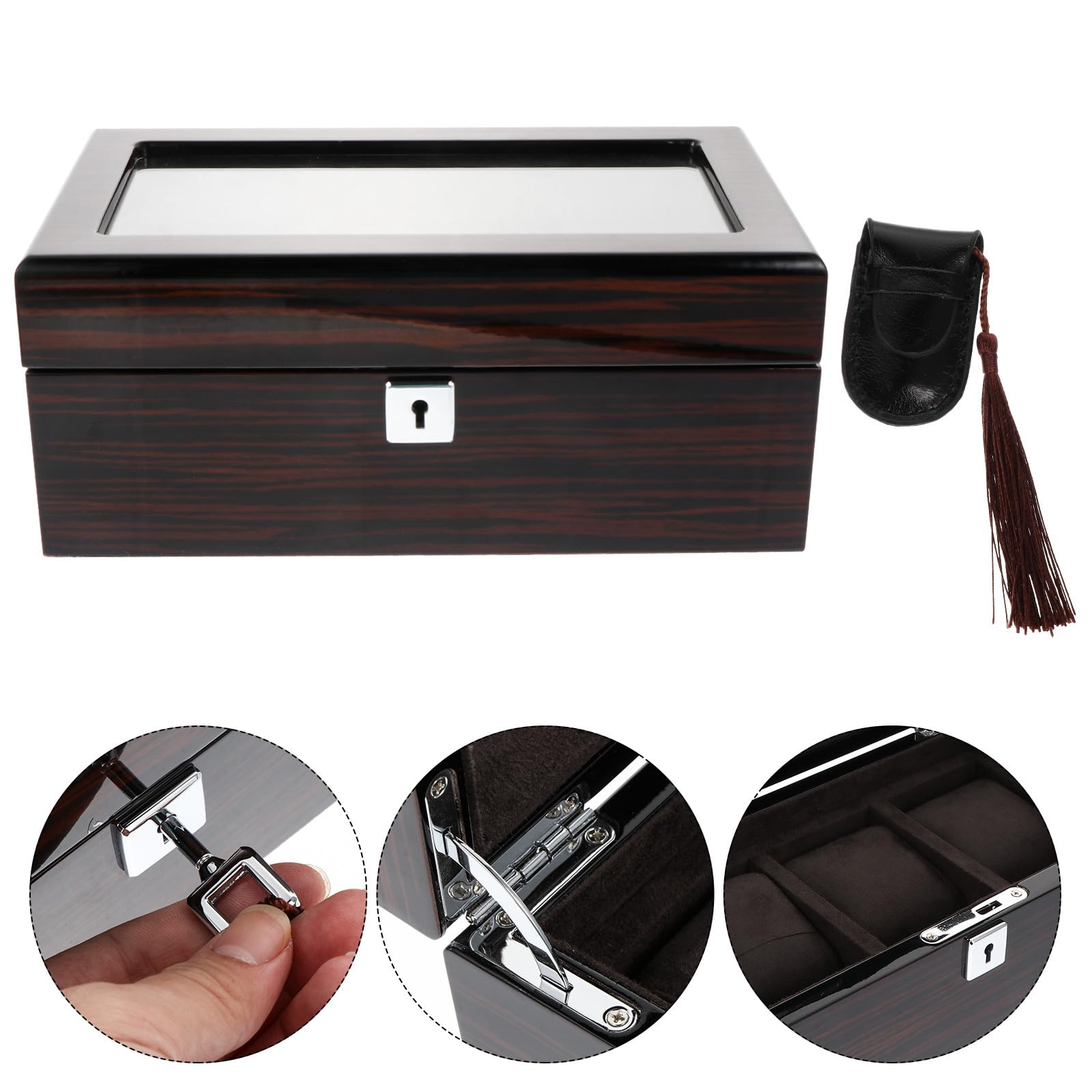 Elegante Uhrenbox Tragbar zum Schutz von Schmuck und Uhren vor Kratzern mit 3 Fächern und Schloss für Reisen und Persönlichen Gebrauch zu Hause