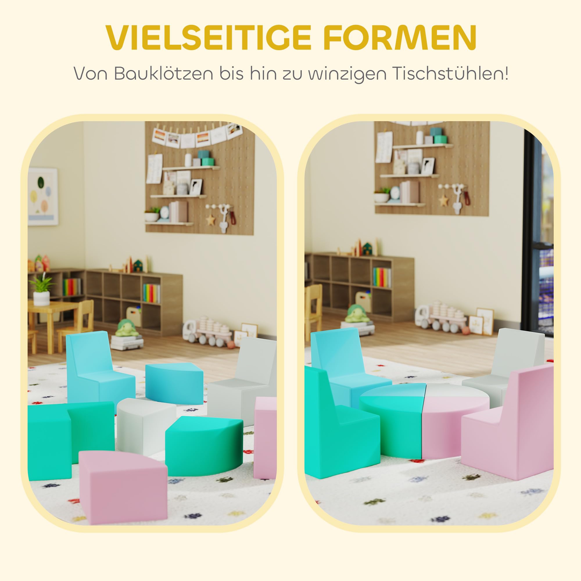AIYAPLAY 8 TLG. Schaumstoff Bausteine für Baby & Kleinkinder Mehrfarbig | Kinder Softbausteine, mit Tisch- und Stuhldesign, Klettern Bauklötze, Weiche Schaumstoffbausteine aus PU, Riesenbausteine