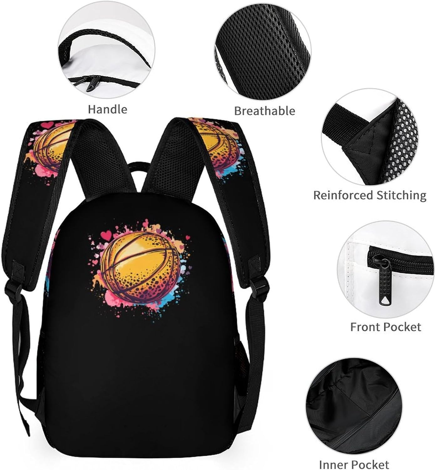 Cute Basketball Leopard Print Laptop Backpack Lightweight Computer Bag Travel Daypack for Work Business