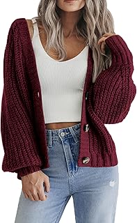 Hotouch Cardigan Women's Short Knitted Cardigan V-Neck Button Down Open Front Sweater, Elegant, Casual Shoulder Jacket, Top