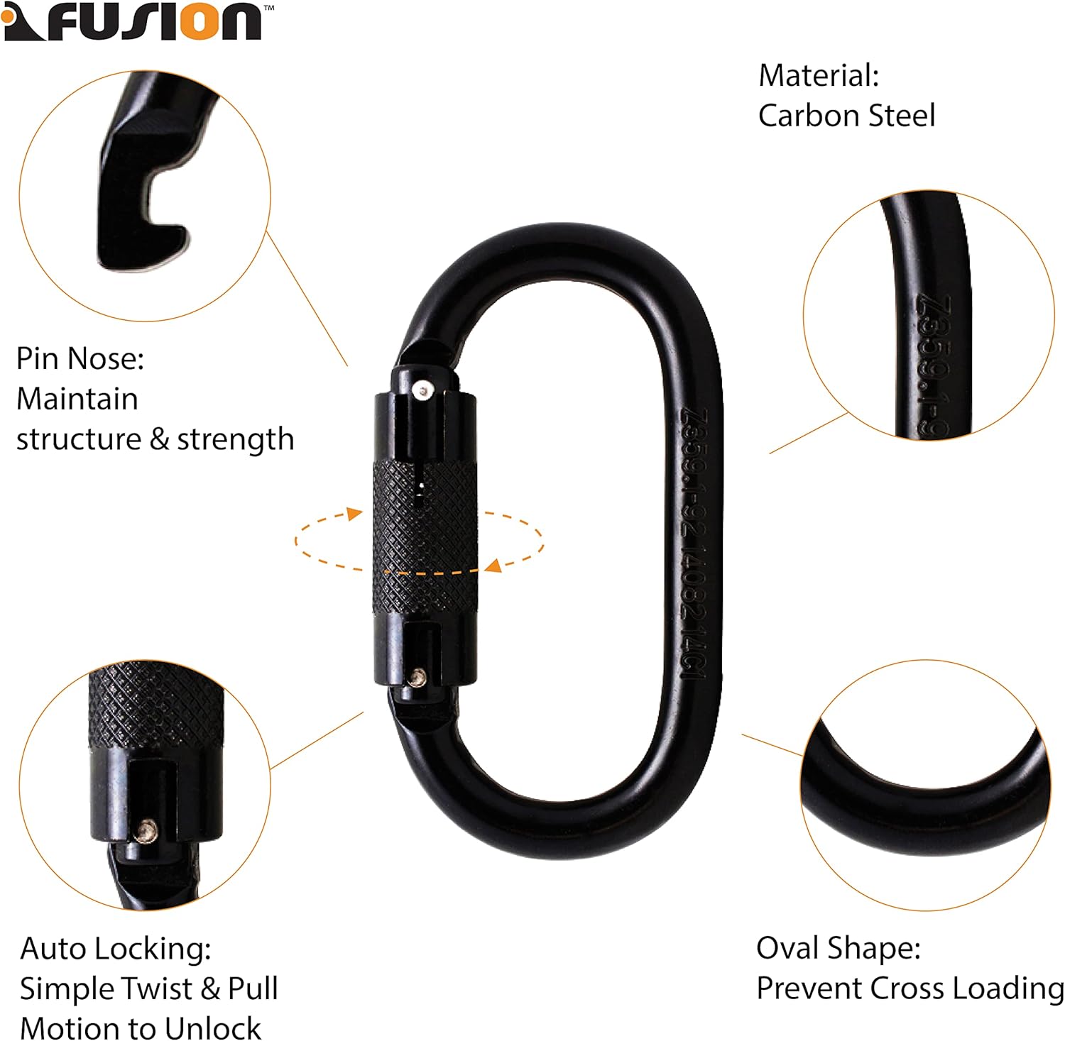 Auto Locking Carabiner 27KN (5-Pack) - Fusion Climb® Ovatti - Professional Rock Climbing Carabiner - Heavy Duty Steel Auto Locking Carabiner for Climbing, Rappelling, D Shaped - UIAA ANSI Compliant