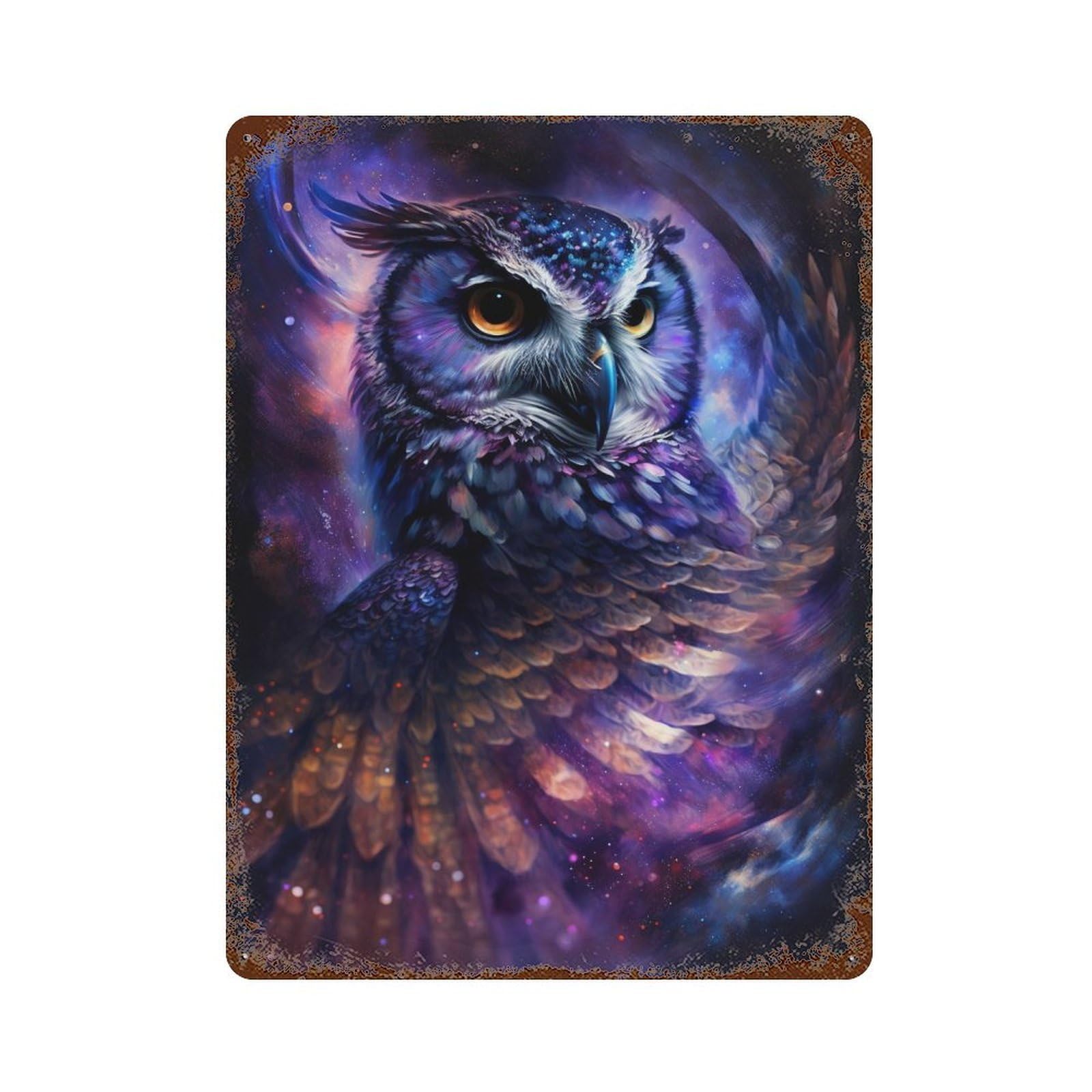 Cosmic Owl Art Print-5 Distressed Metal Wall Sign 15.7"x11.8", Rustic Home Decor for Living Room, Hallway And Home Decor