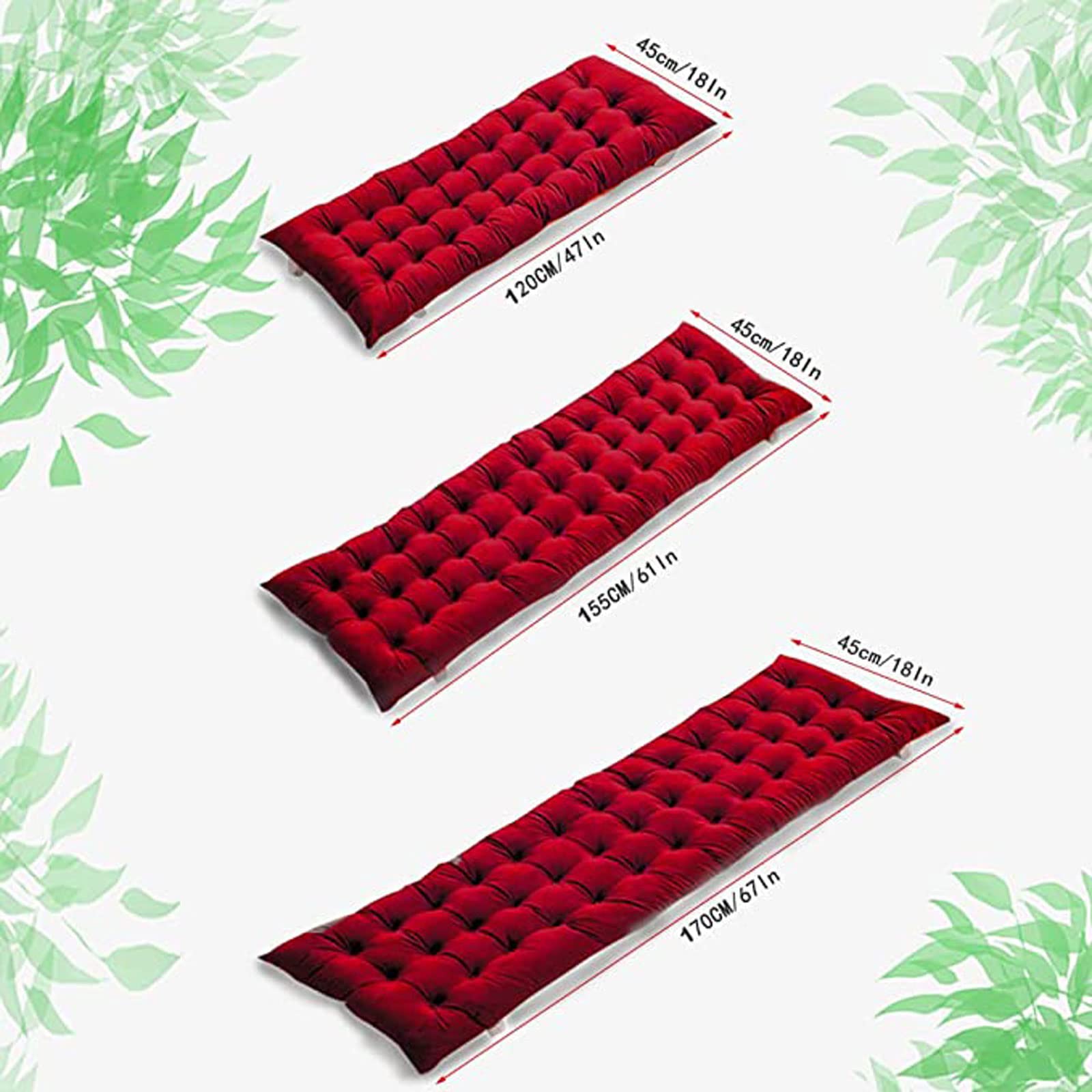 Cuscino per Sdraio Classico Pieghevole Cuscino per Sdraio Trapuntato Spesso Imbottito Cuscino da Banco da Giardino Cuscino Poltrona con Ties (Red 18X61X4Inch)