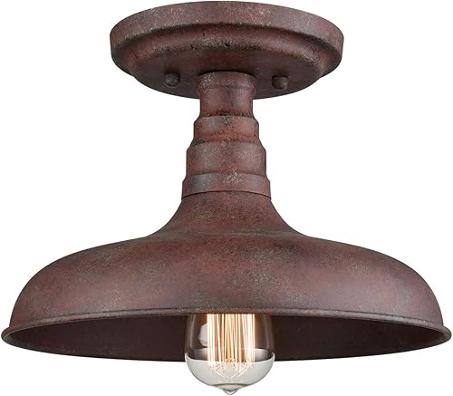 DANSEER Iluminación Vintage Retro Rustic Metal Granero Semi Flush Mount Lámpara de techo con acabado óxido