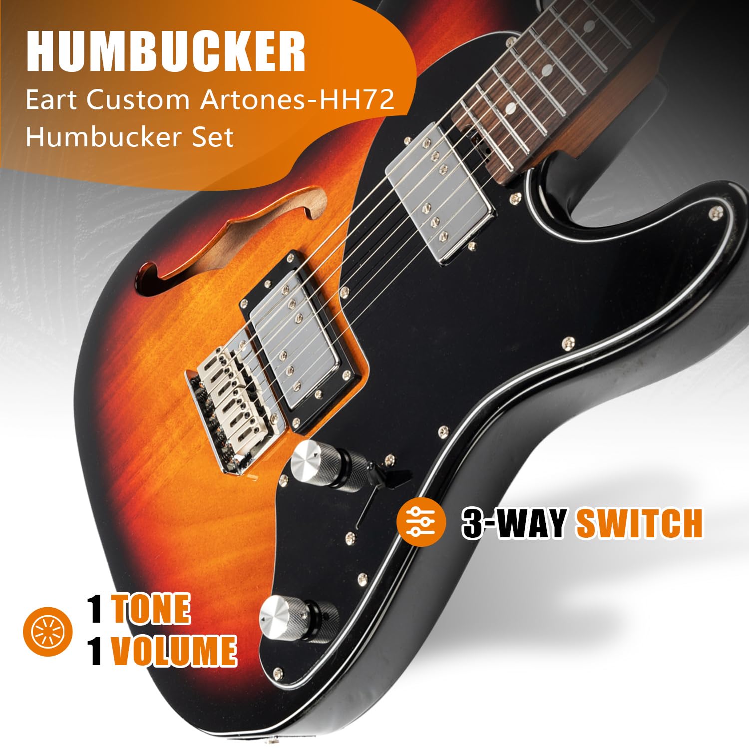 EART Gitary E-TT72 Semi Hollow Humbucker Pickups Stały mostek Gitara elektryczna (Sunburst)