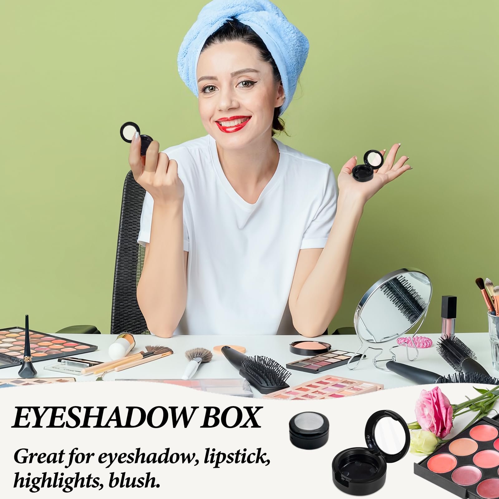 4 cajas vacías de sombra de ojos de maquillaje, contenedor de sombra de ojos recargable para uso diario en viajes, sartenes vacías para mujeres y niñas, 1.378 in, Negro - 4