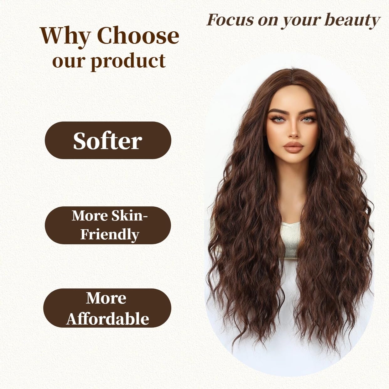 Brown Blonde Gradient Human Hair Wigs for Women Middle Part Long Voluminous Wavy Curly Glueless Lightweight Natural (Long,Brown)